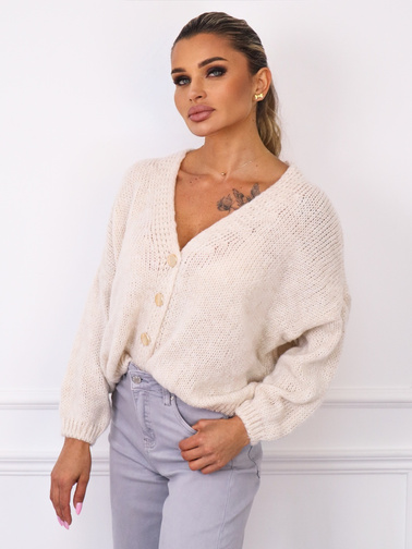 LUŹNY SWETER ZE ZŁOTYMI GUZIKAMI- BEŻOWY