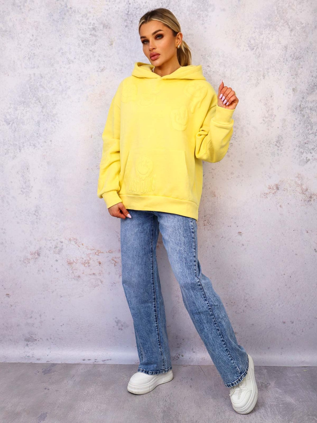 BLUZA OVERSIZE Z EMOTKAMI I NAPISEM- ŻÓŁTA