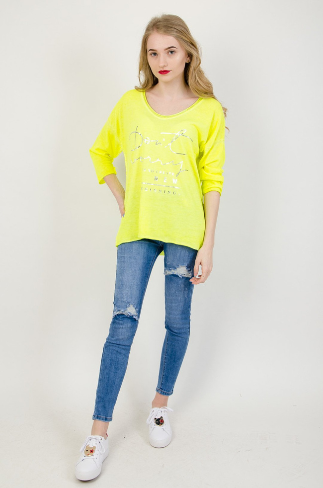 Żółta neonowa bluzka z napisem