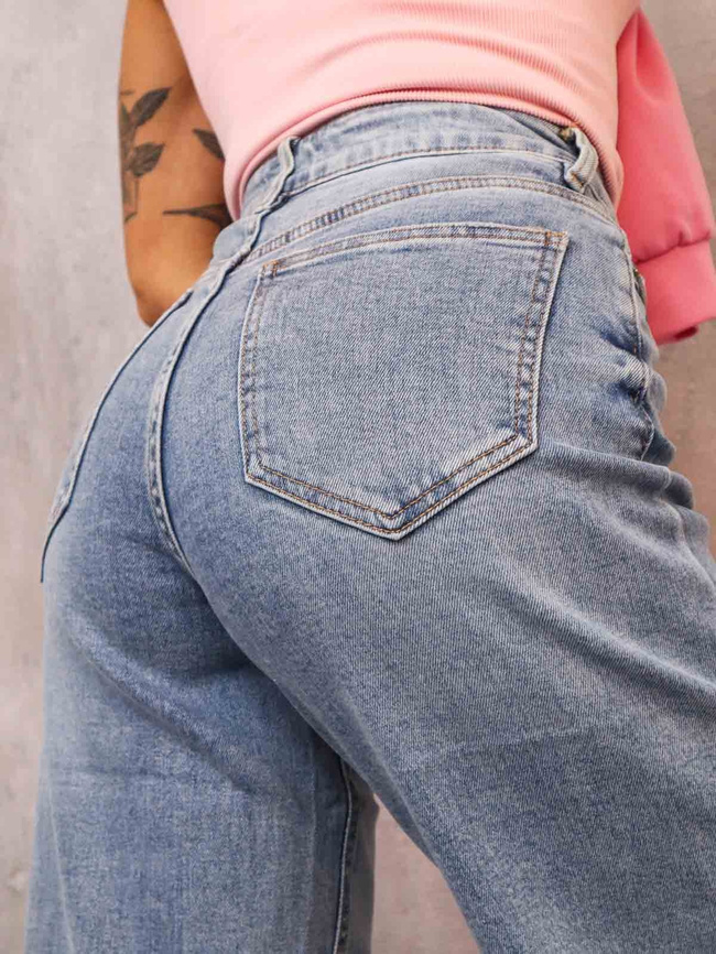 SPODNIE JEANSOWE Z SZEROKIMI NOGAWKAMI- JASNY JEANS
