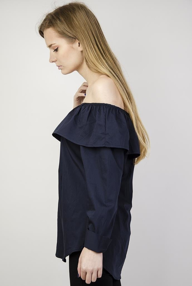 Koszula granatowa z hiszpańskim dekoltem