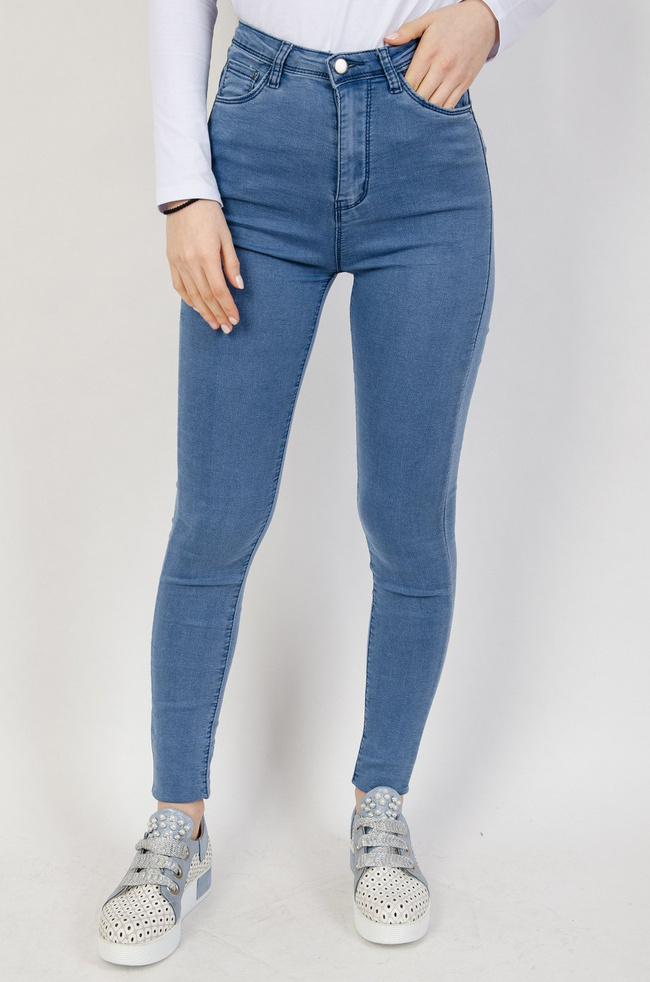 Jasno niebieskie spodnie - jegginsy z wysokim stanem