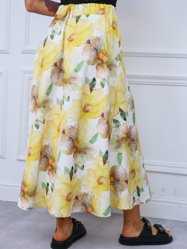 SPÓDNICA MIDI W KWIATY- ŻÓŁTA
