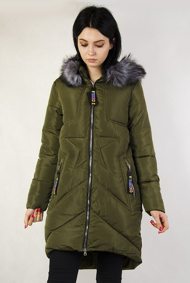 Zielona pikowana kurtka z wyszywaną gwiazdą