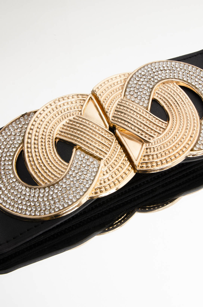 PASEK NA GUMIE ZE ZŁOTA KLAMRĄ- CZARNY 