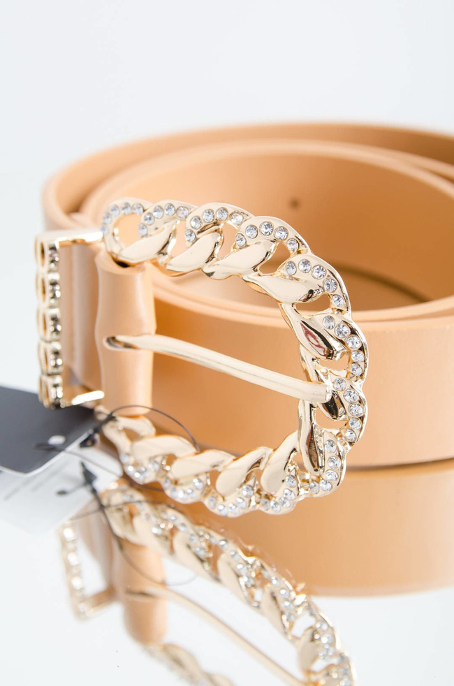 BRĄZOWY PASEK Z OZDOBNĄ KLAMRĄ