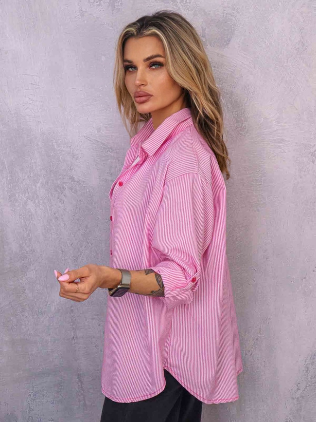 KOSZULA OVERSIZE W PASKI- RÓŻOWA