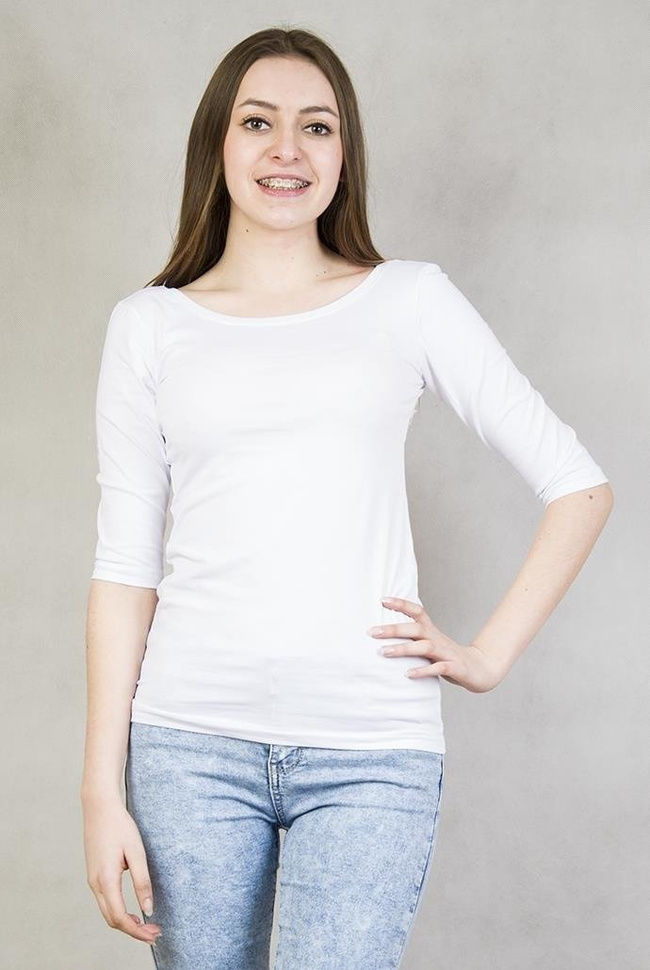 Biała bluzka dekolt w serek z wyciętym tyłem