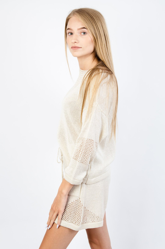 BEŻOWY AKRYLOWY KOMPLET SPODENKI + BLUZKA