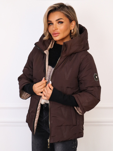 KURTKA ASYMETRYCZNA Z PRZEDŁUŻONYMI ŚCIĄGACZAMI PRZY RĘKAWACH- CZEKOLADOWA