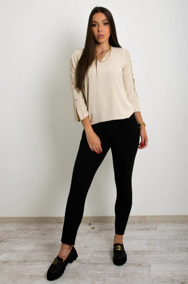 BEŻOWA ELEGANCKA BLUZKA W SZPIC