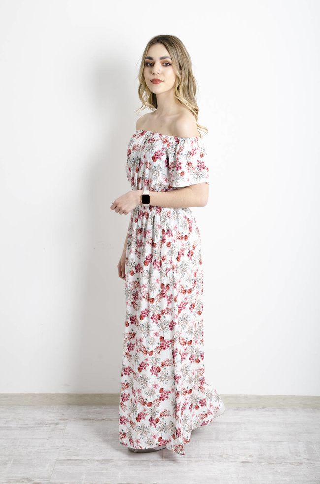 SUKIENKA MAXI W KOLOROWE KWIATY- BIAŁA