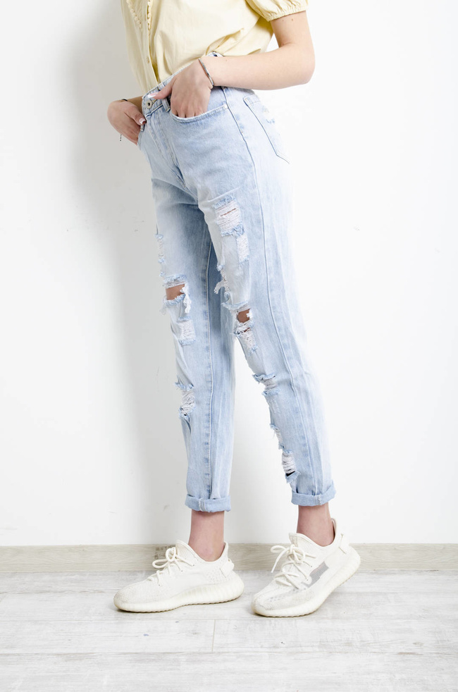 SPODNIE JEANSOWE MOM FIT Z PRZETARCIAMI