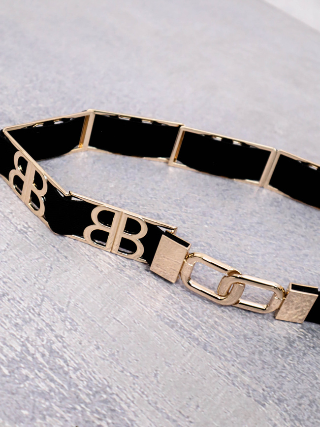 PASEK NA GUMIE ZE ZŁOTYMI ELEMENTAMI BB- CZARNY