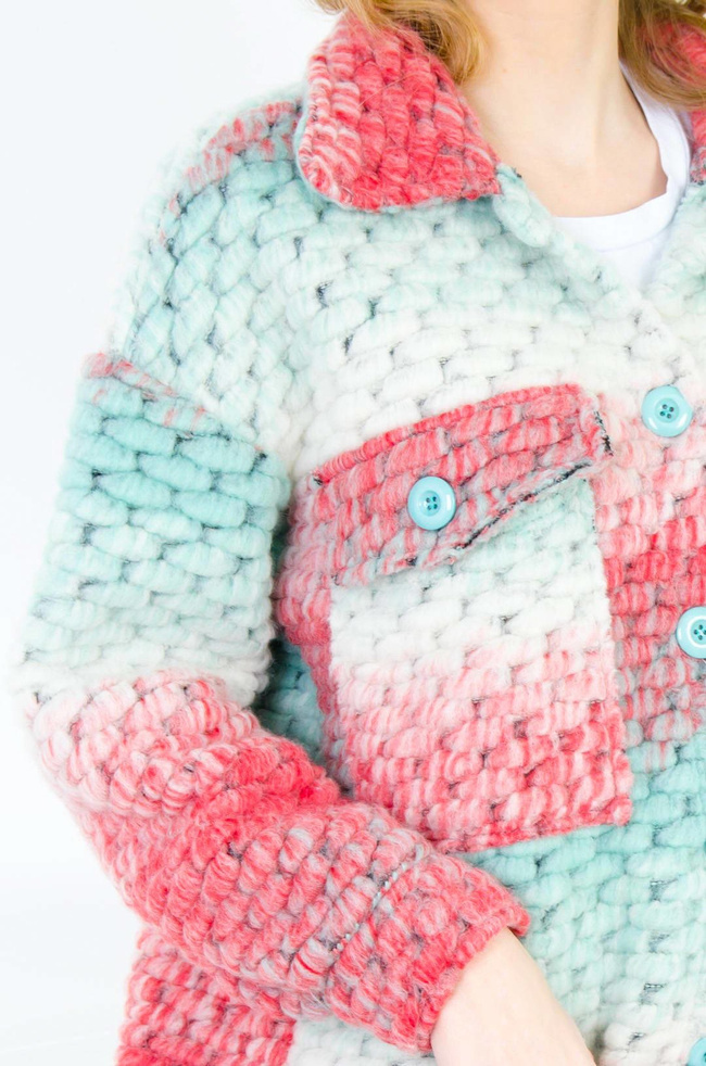 WIOSENNY PŁASZCZYK MULTIKOLOR - CZERWONO-ZIELONY