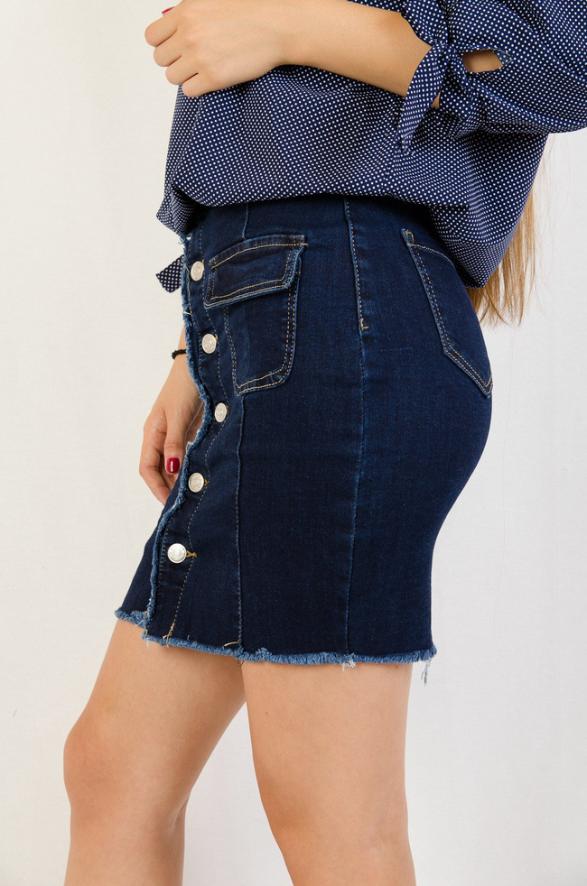 Granatowa spódniczka jeansowa z guzikami