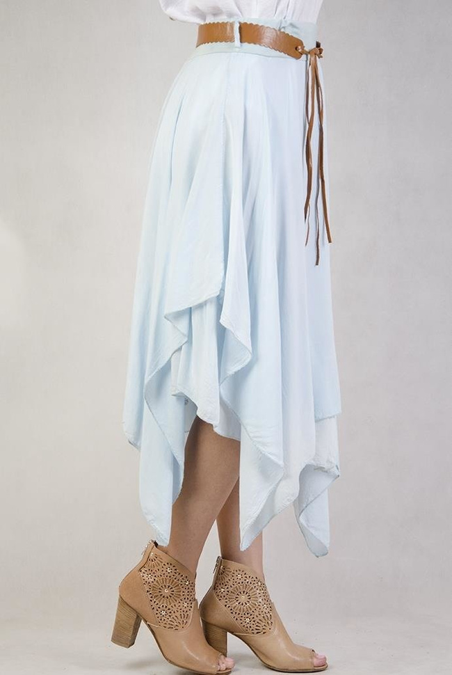 Asymetryczna spódnica z paskiem niebieska