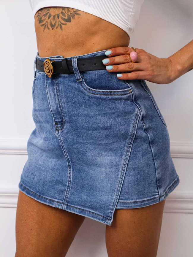 JEANSOWE SPÓDNICO-SPODENKI Z OZDOBNYM SZWEM NA BOKU+ PASEK