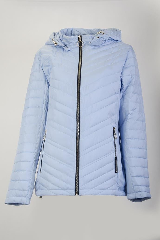 (DUŻE ROZMIARY) Błękitna kurtka pikowana z odpinanym kapturem