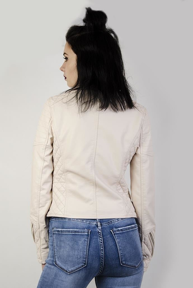 Beżowa kurtka ramoneska z zamkami