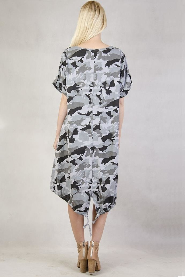 Sukienka moro grafitowa z przedłużonym tyłem