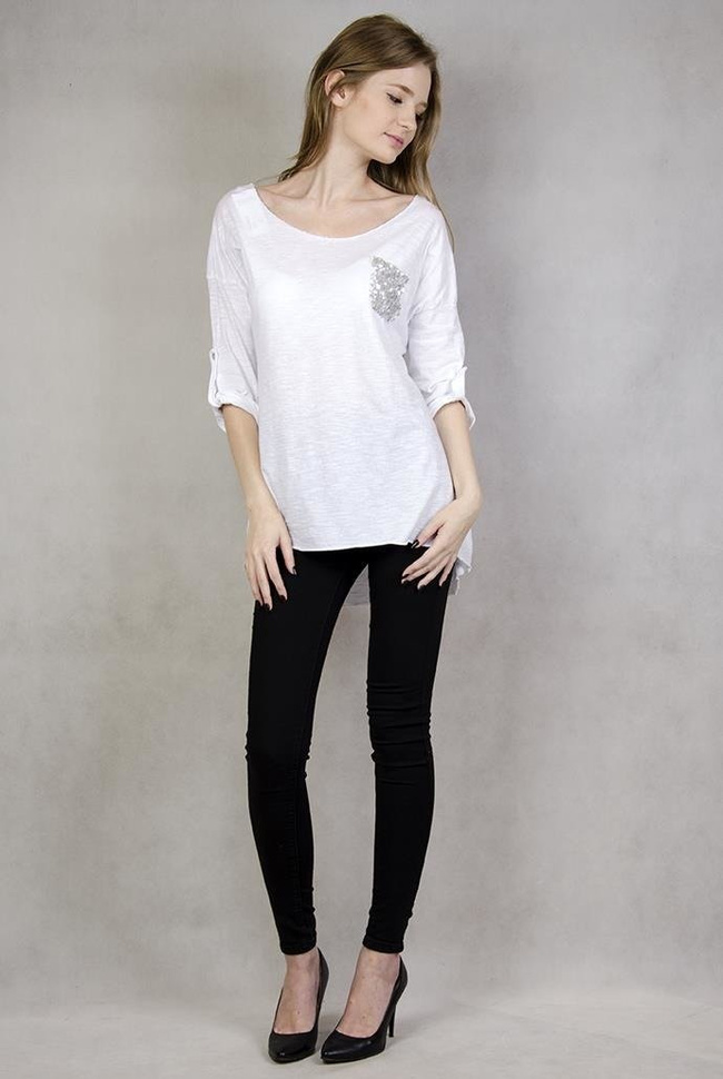 Asymetryczna biała bluzka z cekinami