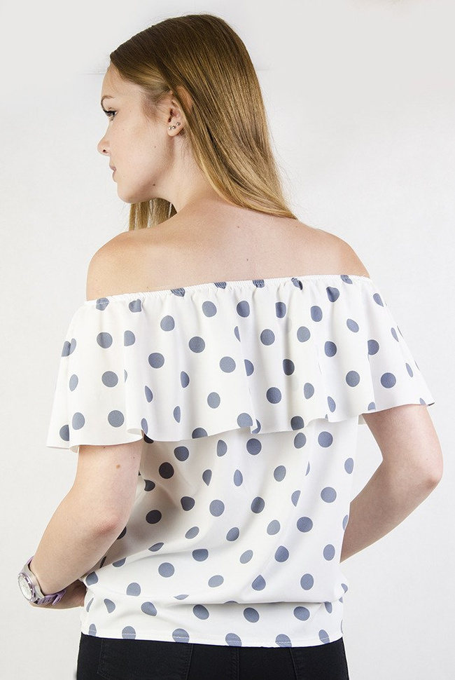 Biała bluzka hiszpanka w grochy