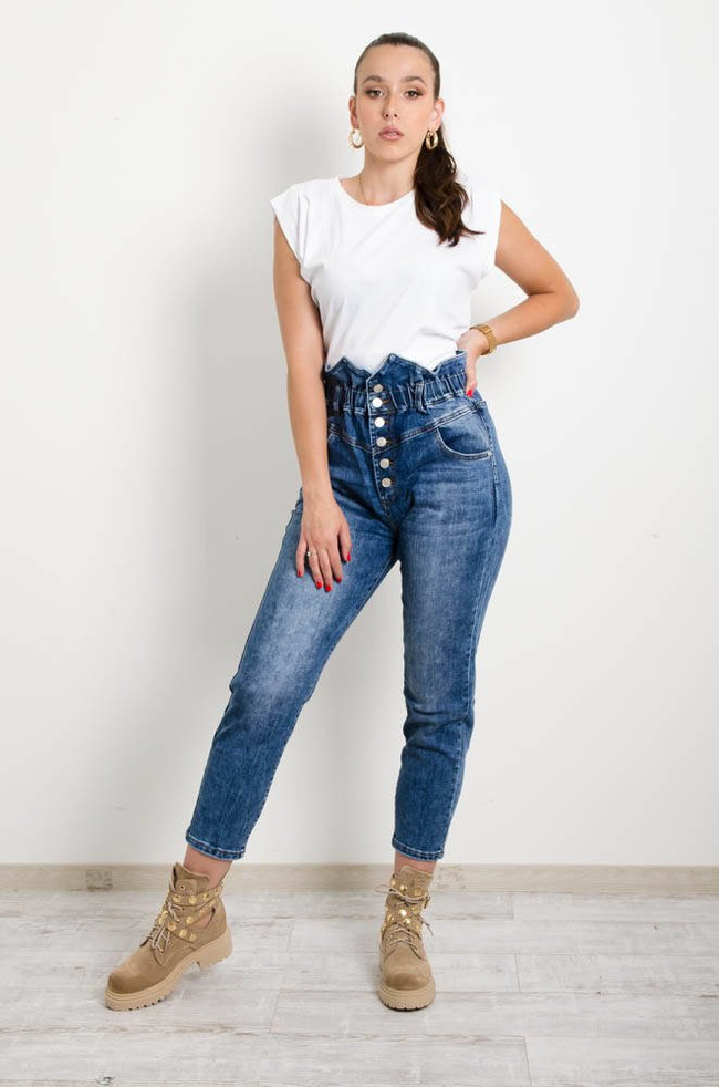 SPODNIE JEANSOWE BAGGY Z GUZIKAMI-WYSOKI STAN