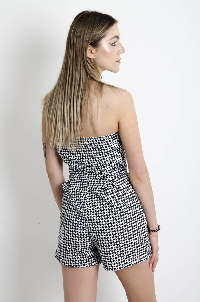 KOMBINEZON GORSETOWY W PEPITKĘ- CZARNY