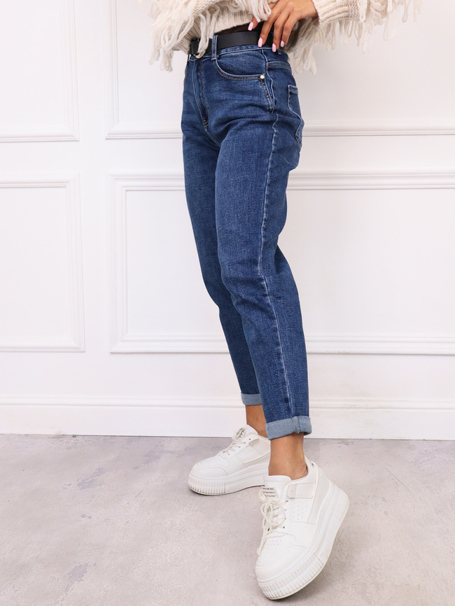 SPODNIE JEANSOWE O KROJU MOM FIT+ PASEK