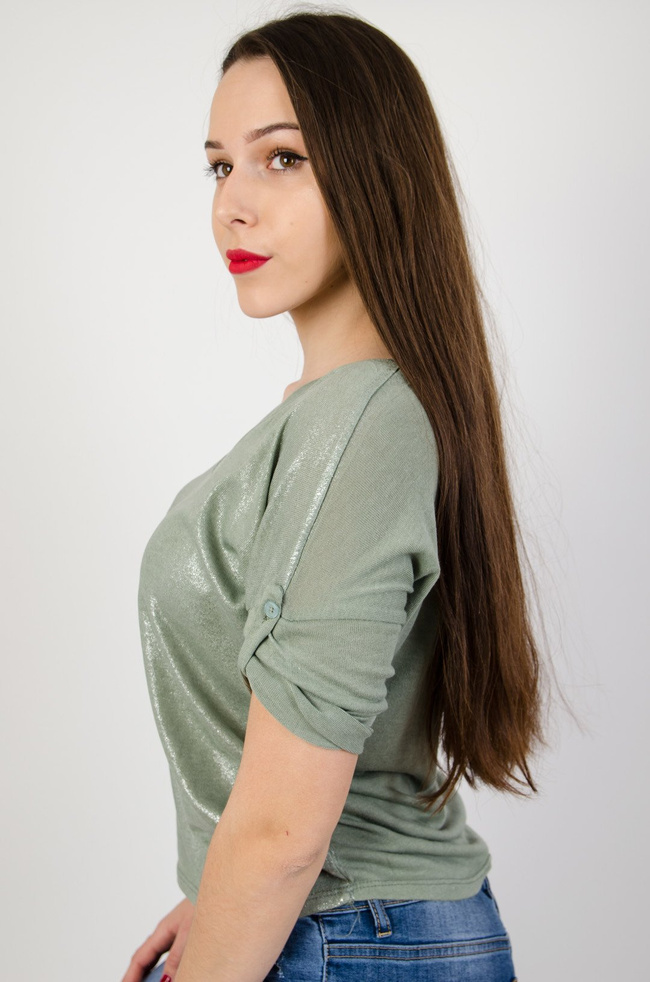 Zielona posrebrzana bluzka z wiązaniem z tyłu