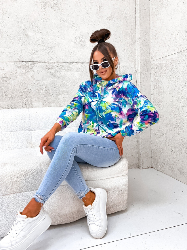 WZORZYSTA BLUZA Z KAPTUREM- NIEBIESKA