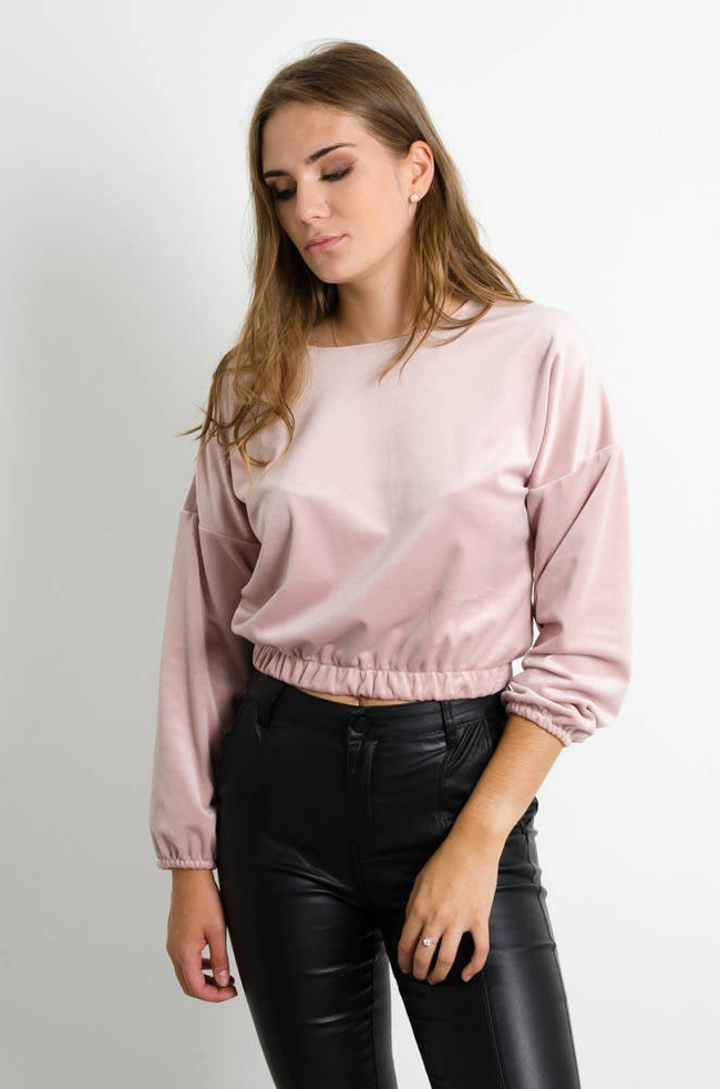 RÓŻOWA KRÓTKA BLUZA WELUROWA