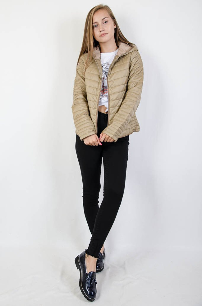 Beżowa pikowana kurtka z kapturem