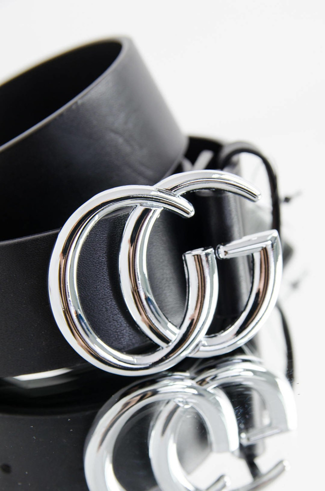 CZARNY SZEROKI PASEK ZE SREBRNĄ KLMARĄ CG 