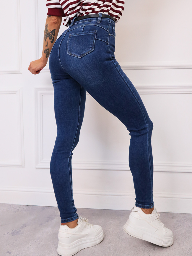 SPODNIE JEANSOWE SKINNY PUSH UP + PASEK- NIEBIESKIE