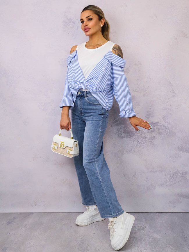 TOP Z KOSZULĄ W PASKI OVERSIZE- JASNONIEBIESKI