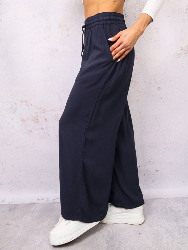 SPODNIE MATERIAŁOWE Z SZEROKIMI NOGAWKAMI- GRANATOWE