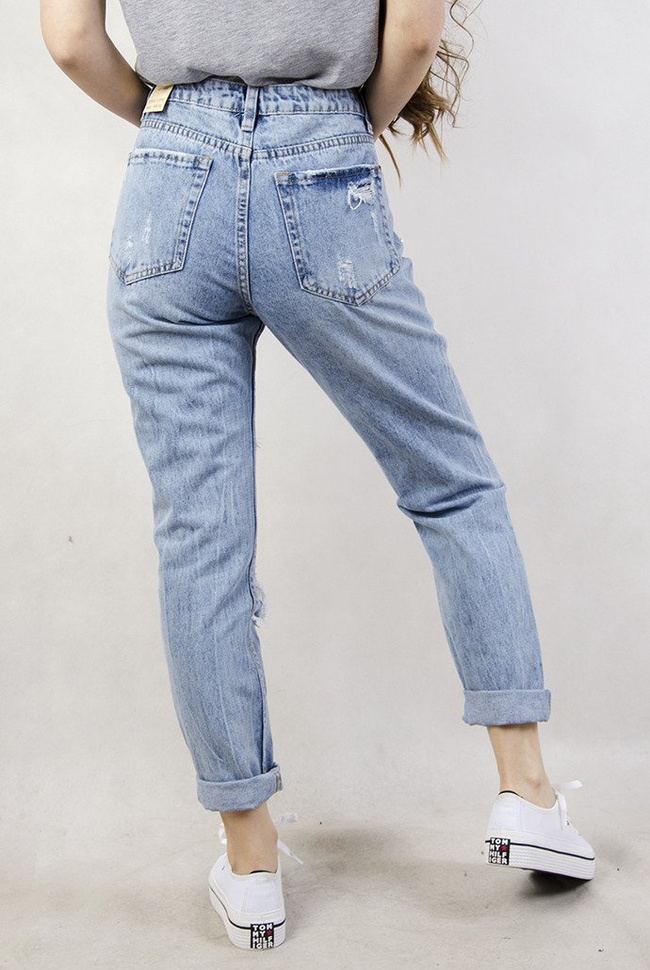 Spodnie jeansowe typu boyfriend z perełkami