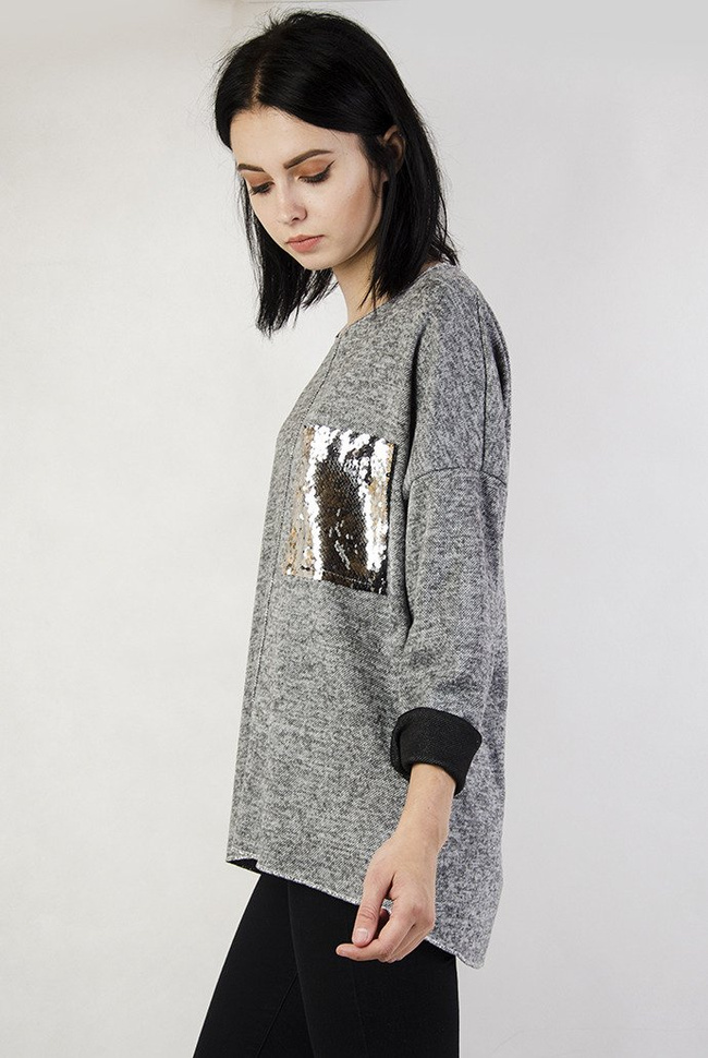 Ciemnoszara bluzka z cekinową kieszonką