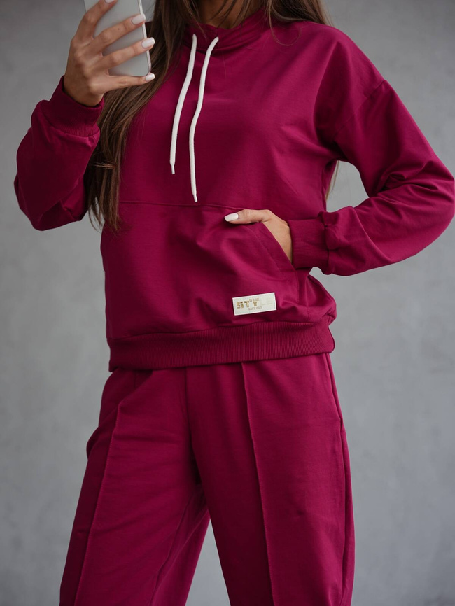 KOMPLET BAWEŁNIANY BLUZA Z SZNURKAMI+SPODNIE- BORDOWY