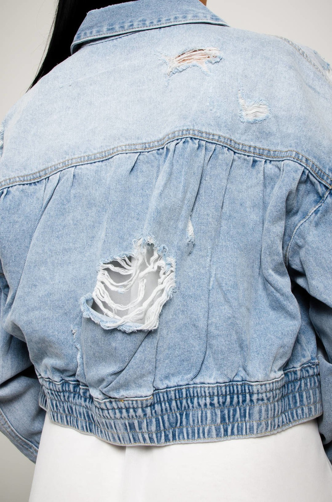 JASNA JEANSOWA KURTKA BOMBERKA Z PRZETARCIAMI