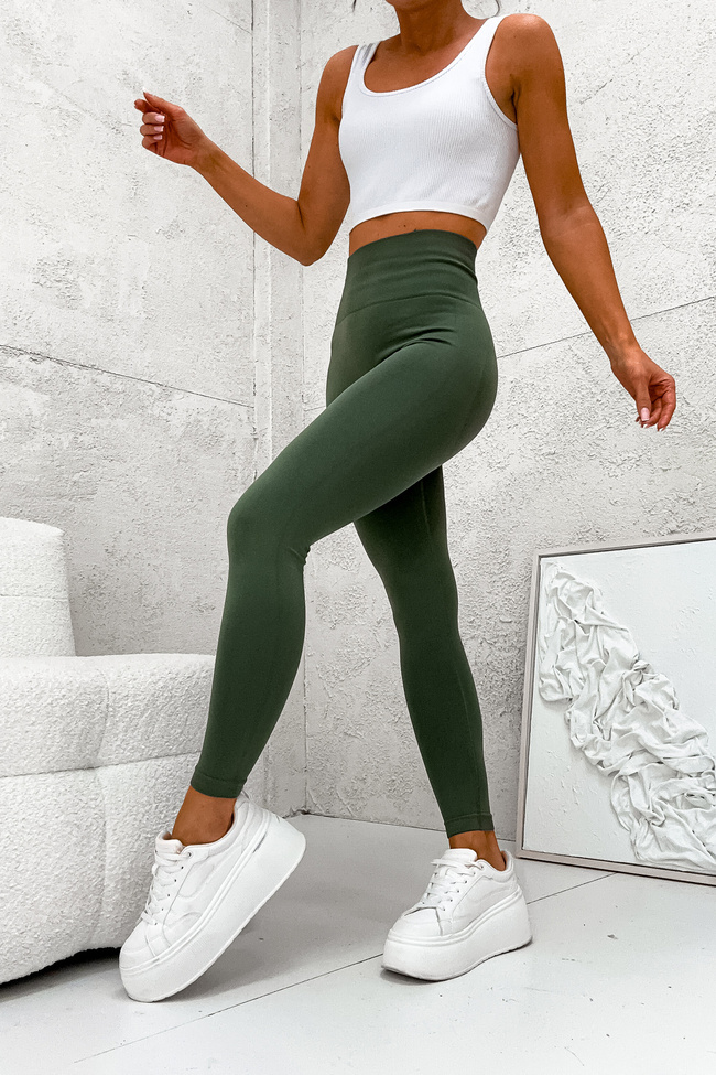 LEGGINSY MODELUJĄCE Z SZEROKIM PASEM- KHAKI