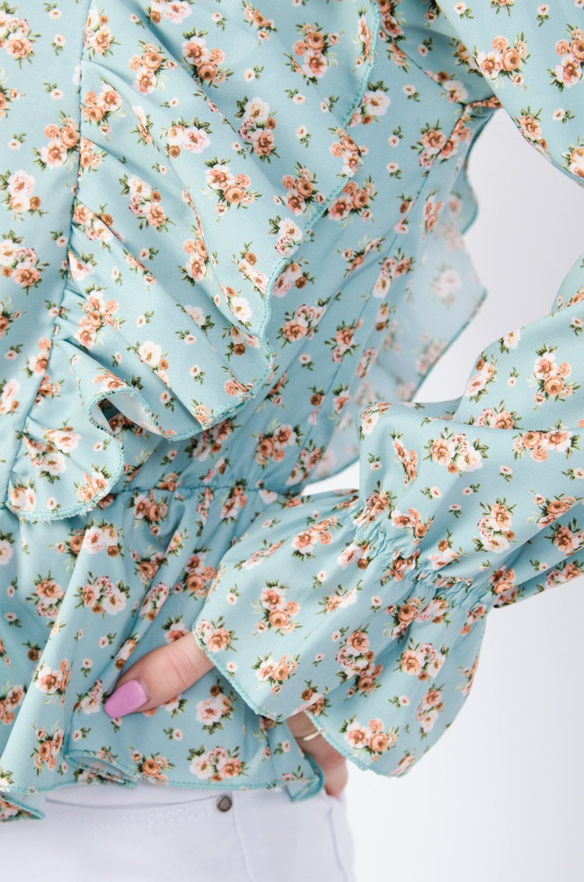 TURKUSOWY TOP W KWIATY