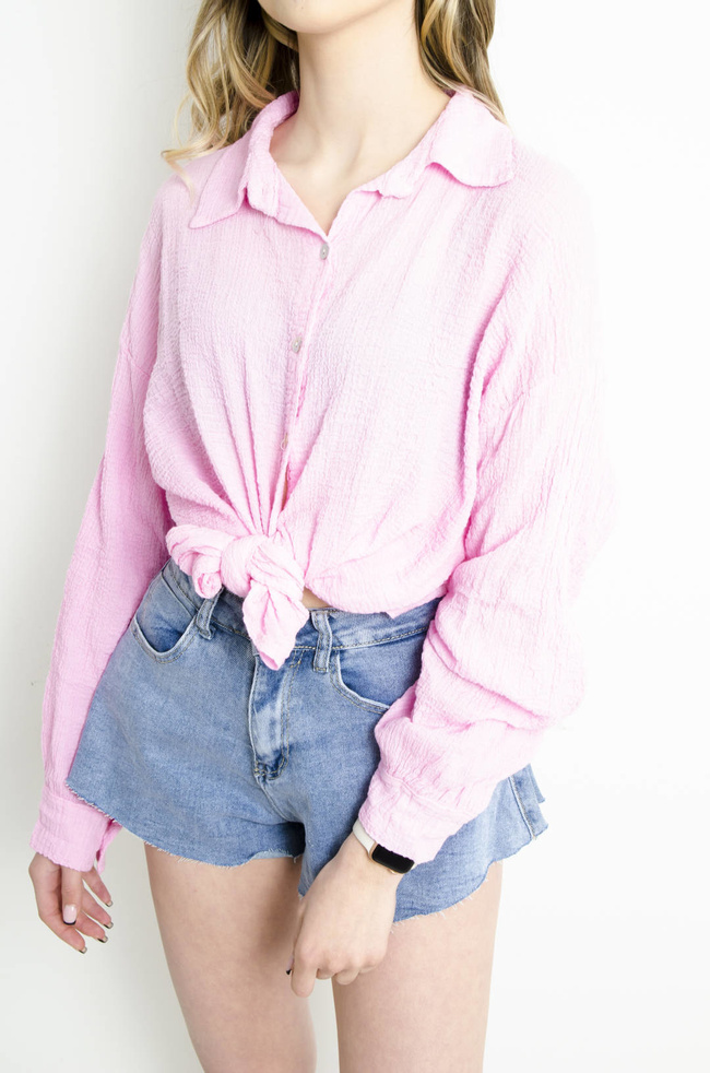 KOSZULA MUŚLINOWA W KOLORZE RÓŻOWYM