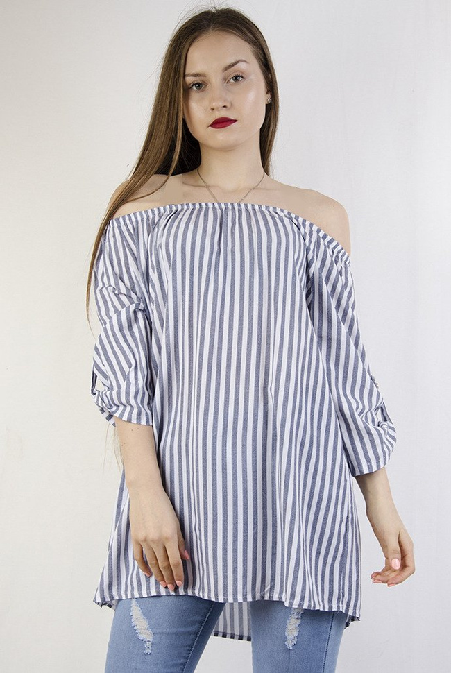 Bluzka hiszpanka w granatowe paski