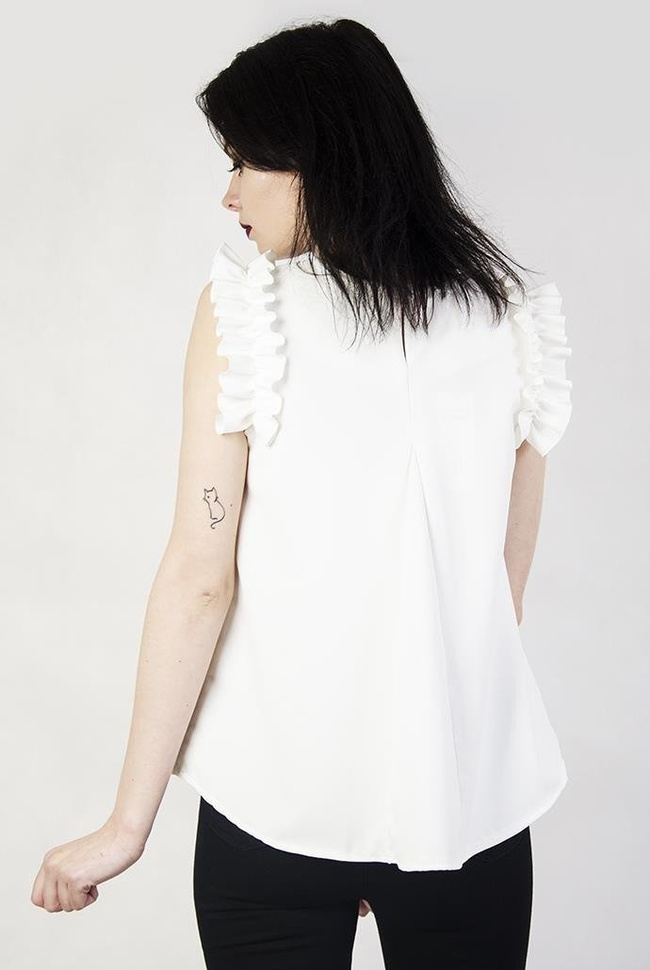 Biała gładka bluzka z falbankami