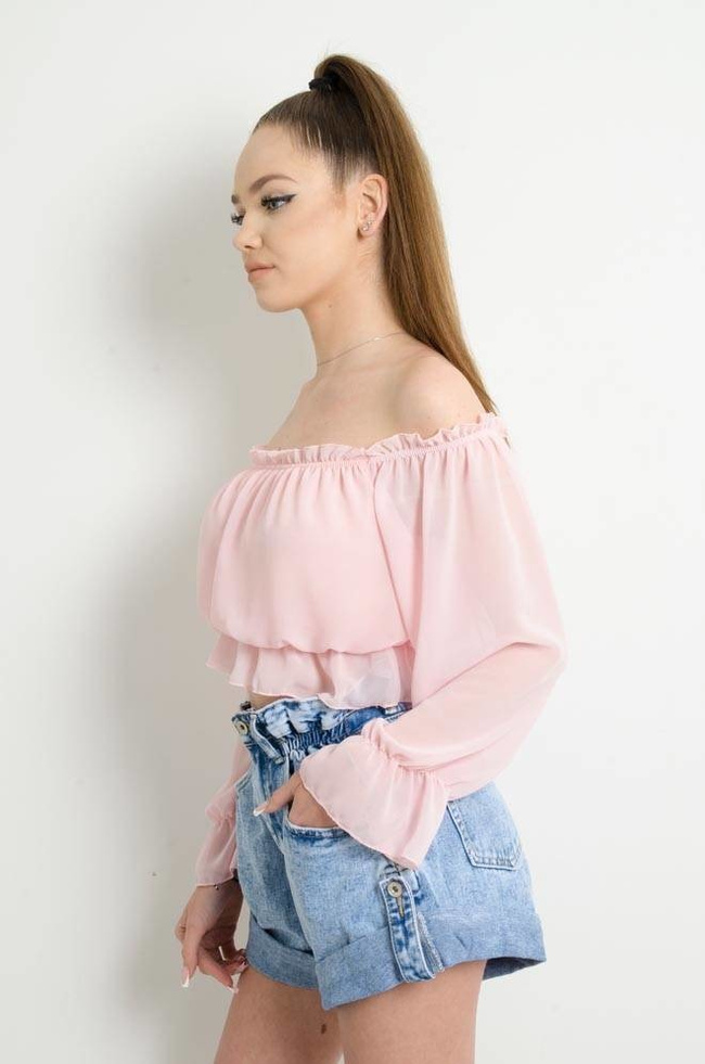 BLUZKA HISZPANKA NA DŁUGI RĘKAW - JASNO-RÓŻOWA