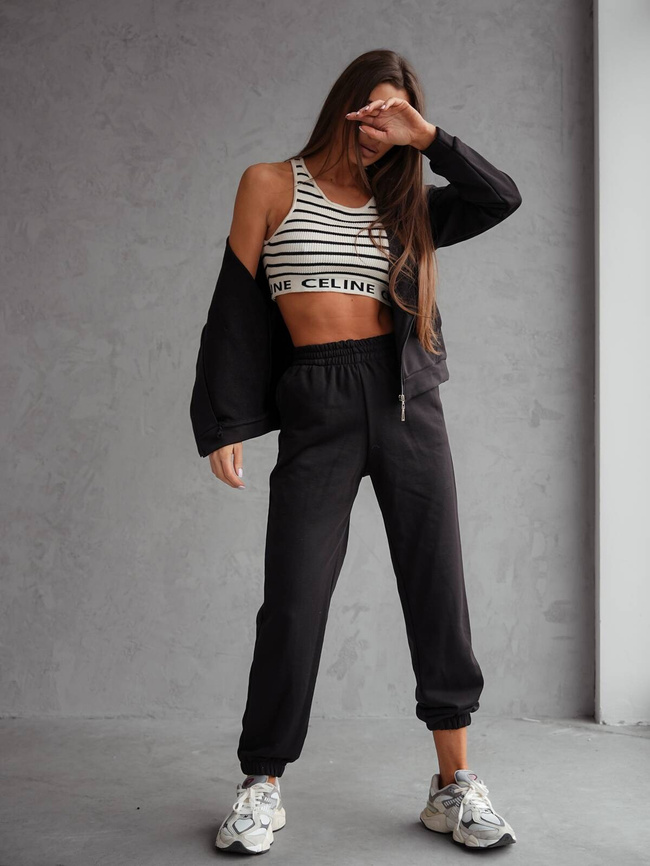 BAWEŁNIANY KOMPLET DRESOWY BLUZA ROZPINANA+ SPODNIE- CZARNY