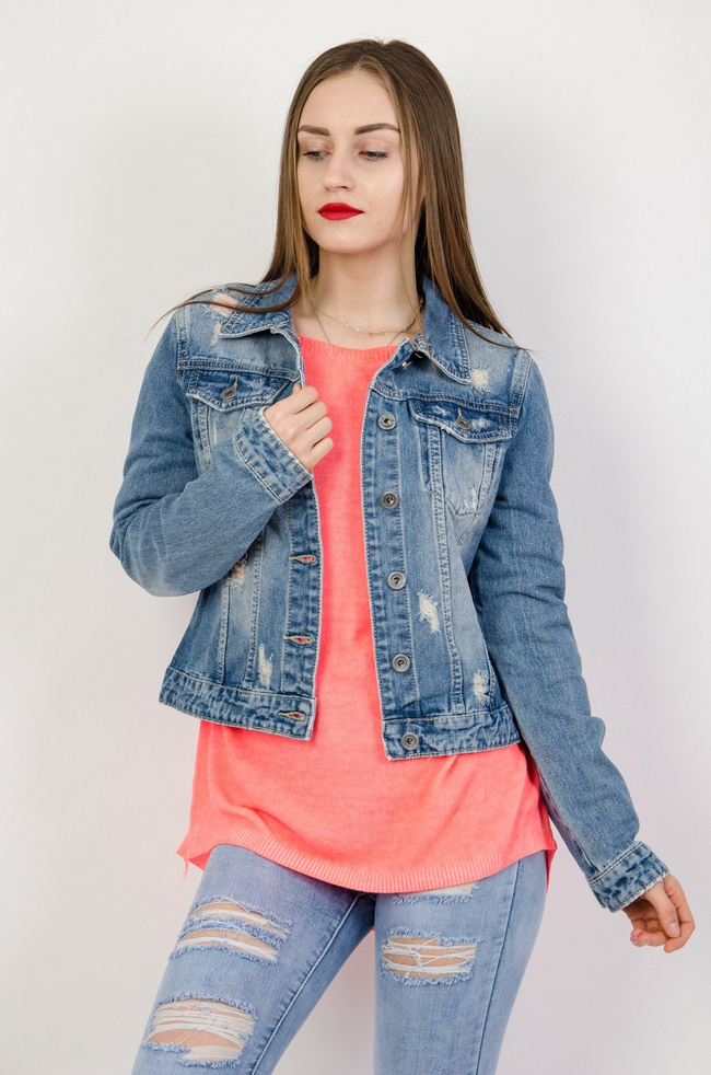 Kurtka jeansowa z jasnymi przetarciami
